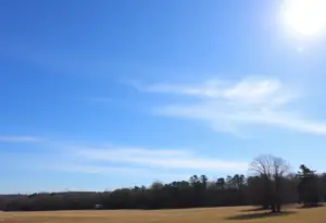 A sunny landscape in Lexington SC during December, showcasing clear skies and dry weather