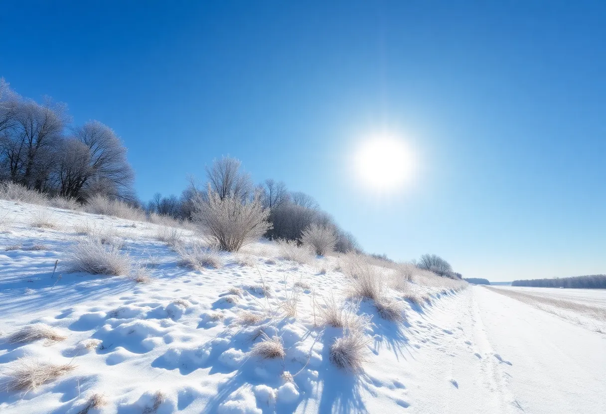 Clear skies and snowy landscape in Lexington SC