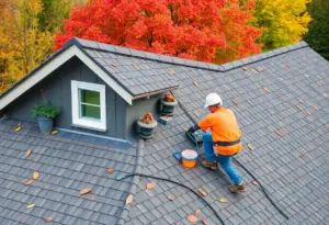 Illustration of a DIY Roof Maintenance Checklist with a well-maintained house roof.
