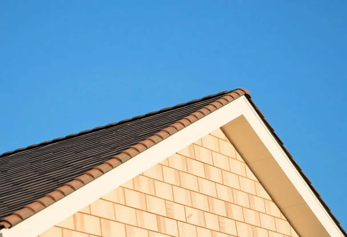 A residential roof showing proper maintenance with clear blue skies.