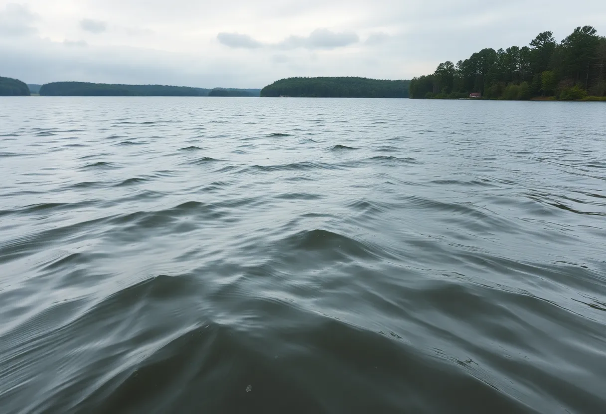 Lake in Lexington SC with windy conditions and cloudy skies