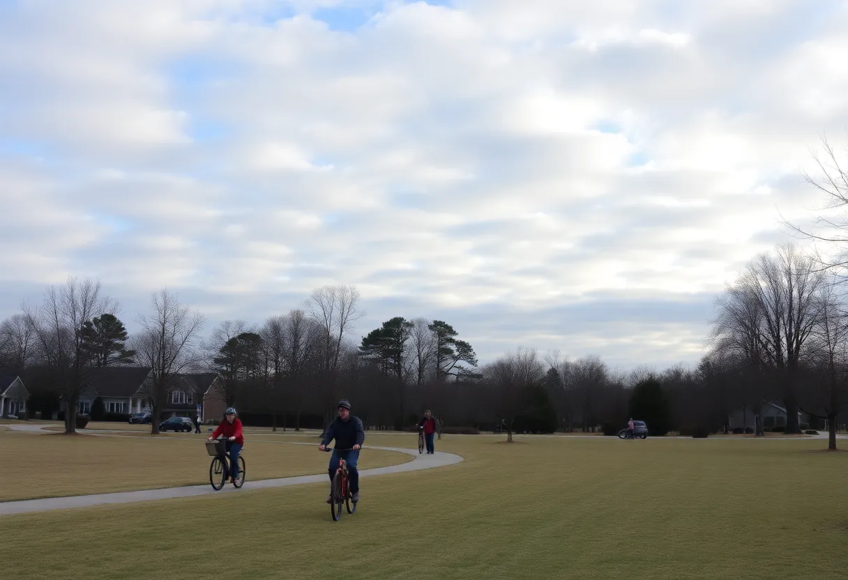 Cloudy winter day in Lexington, SC with people outdoors