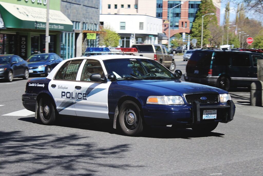 Police cruiser parked on a street