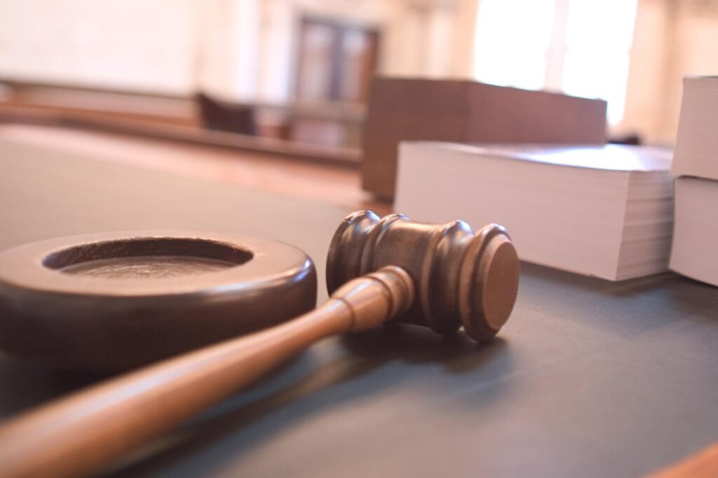 Empty courtroom with judge bench