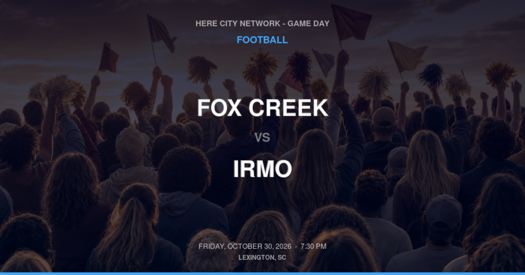 FOX CREEK vs IRMO FOOTBALL game day graphic - Lexington, SC